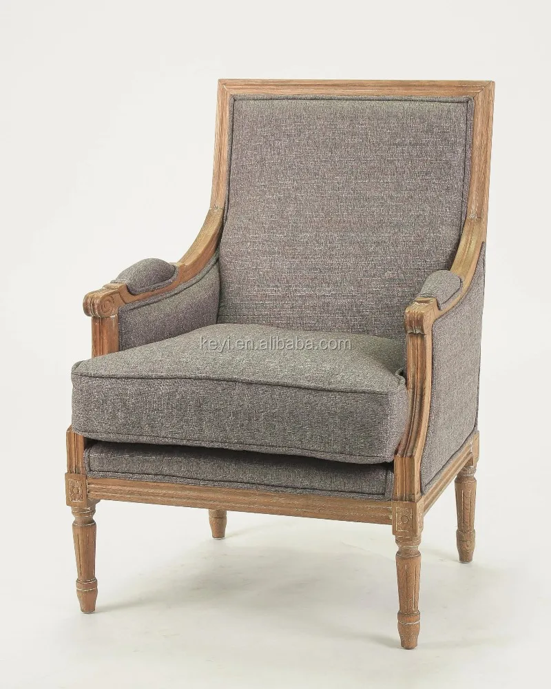 
Living room chair use antique wood turedo linen grey chairs/ Hand carved wood armchair (CH-811-OAK) 