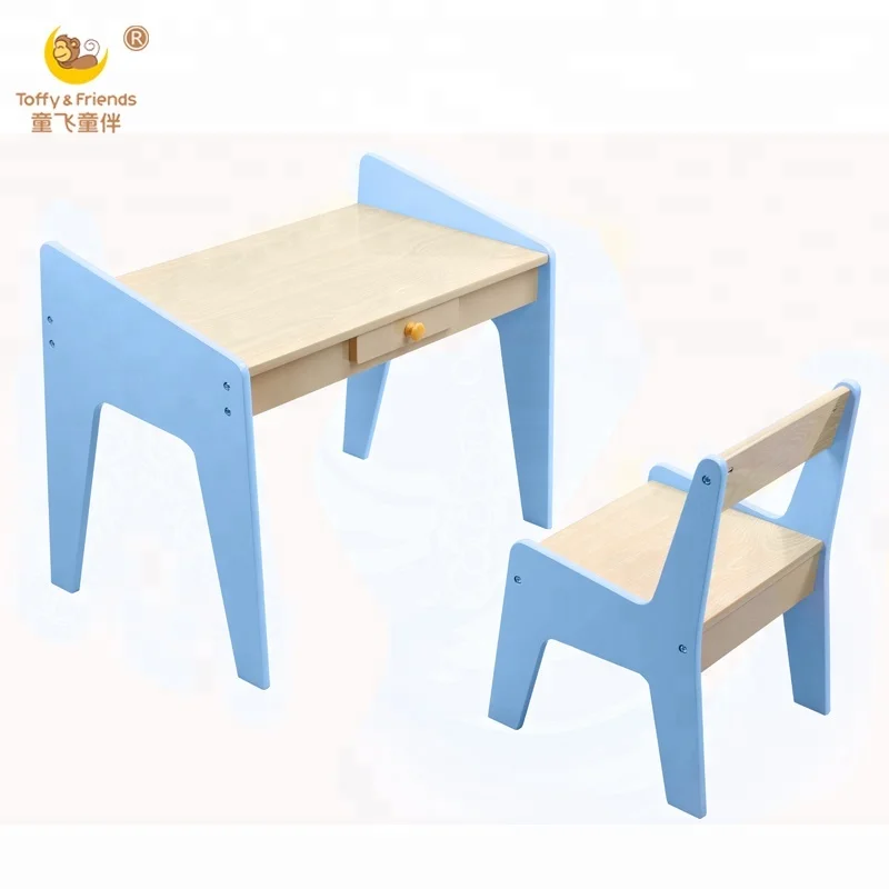 Toffy & Friends Natural color wooden kids study desk table and chair set