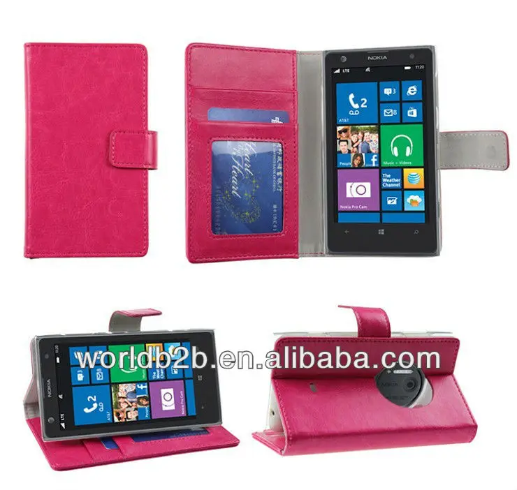 Stand leather case for Nokia lumia 1020 with credit card and transparent window