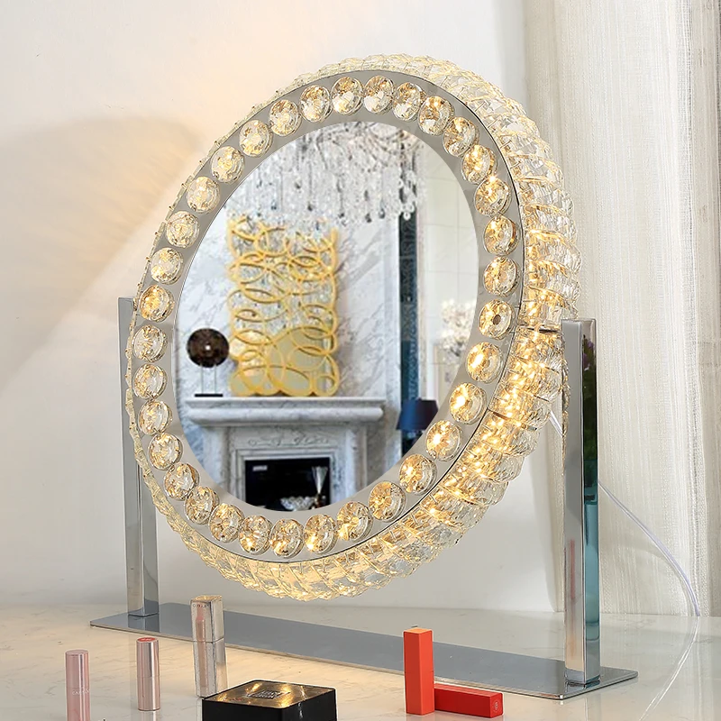 New Technology LED Vanity Mirror Glass Crystal Mirror Oval Cosmetics Hollywood Crystal Mirror