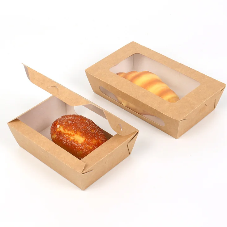 Customized Open window kraft paper croissant packaging boxes for sandwich