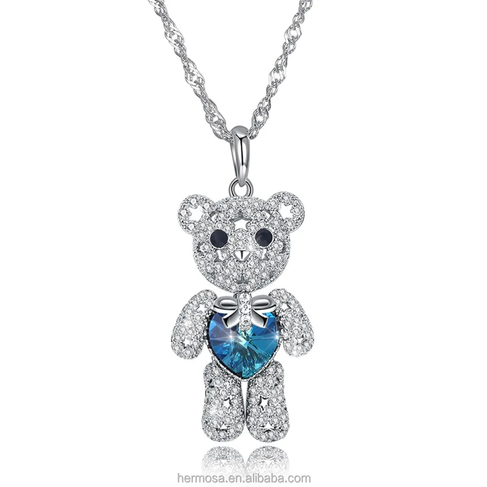 
Hermosa Jewelry Austria Aurora Crystal Necklace Pendant 925 Sterling Silver Bear Shaped Gifts For Girls 