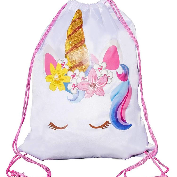 2019 100% Design Fashion Eco Friendly Gift polyester Unicorn Drawstring Bag for kid