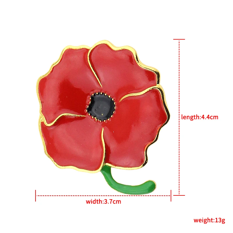 Red Poppy Brooches Flower Diamante Crystal Broach Banquet Badge Brooch Pin