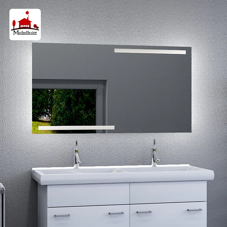 Водонепроницаемое и противотуманное прямоугольное светодиодное зеркало с серебряной подсветкой декоративное для ванной комнаты