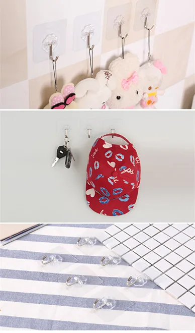 
Bathroom Kitchen Removable Transparent Wall Hook Heavy Duty Adhesive Hook 