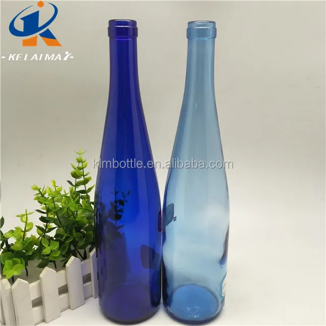 wholesale 750 ml dark and light blue color alcohol or beer wine bottle