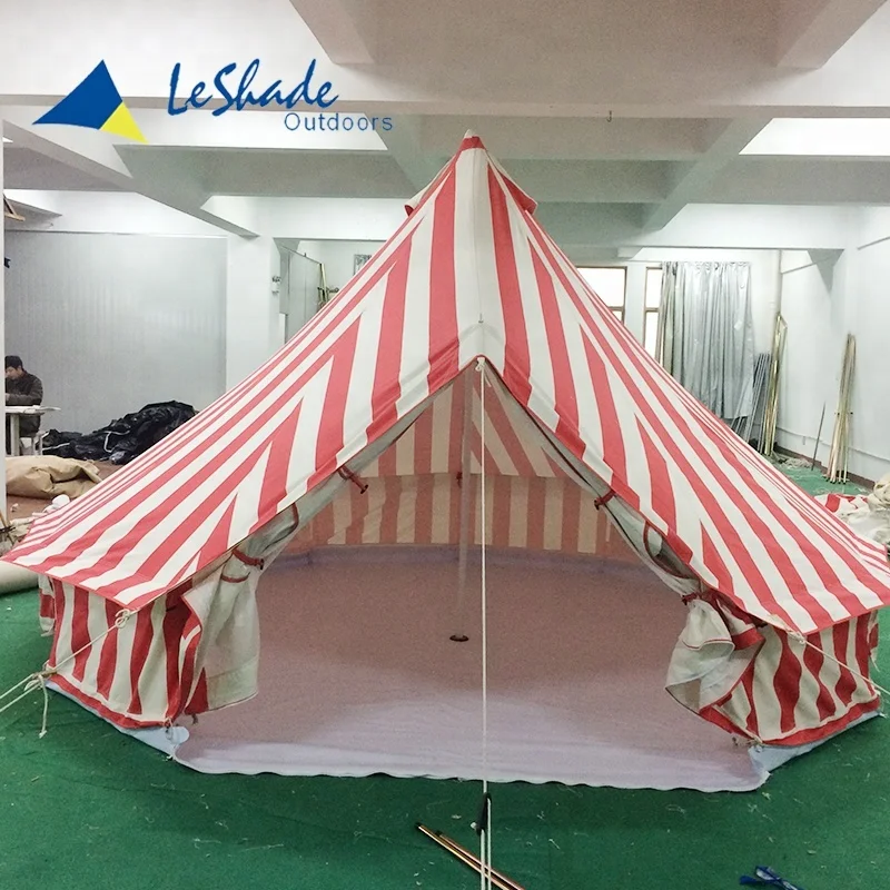 White and Red Striped Canvas Bell Tent 4m