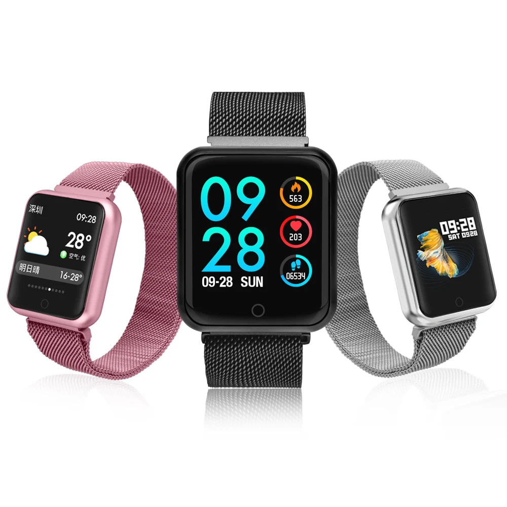 High quality touch screen 1.3 inch heart rate P68 Smart bracelet sport watch fitness with steel strip smart watch waterproof