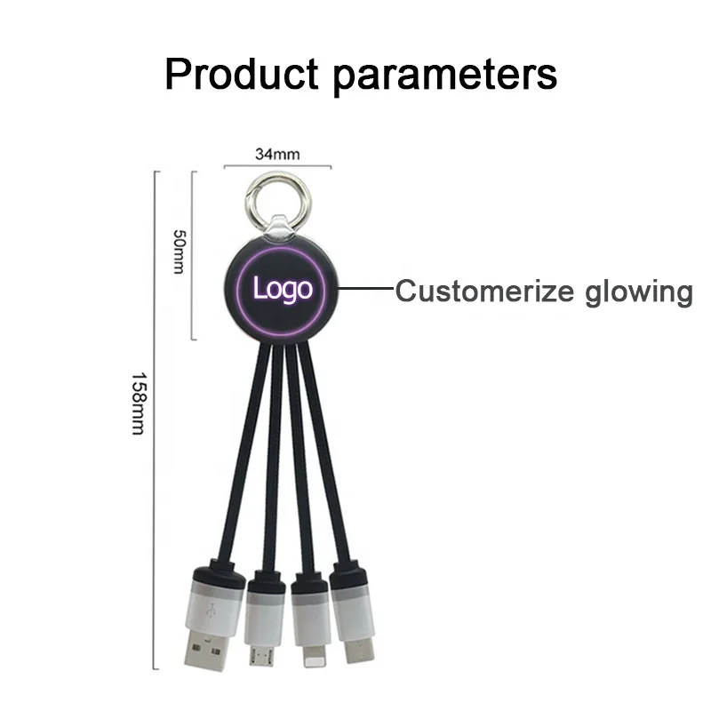 
Multi-function Custom Glowing USB Cable Charger and data 3/4/5-in-1 Usb Cable Keychain for Type-C Micro 8-pin 