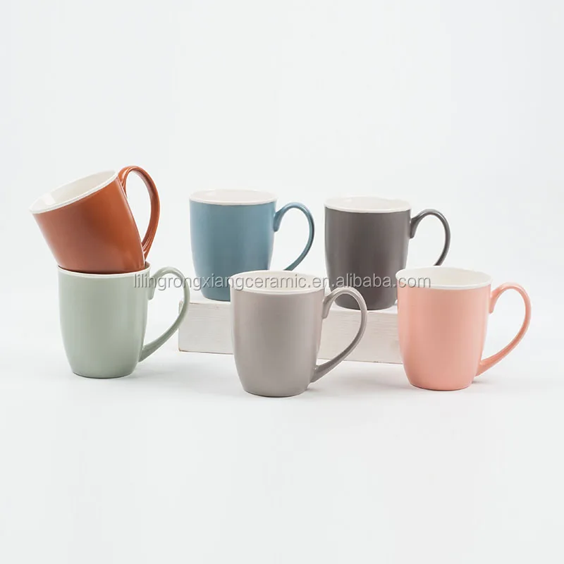 
Factory hot selling 14oz square bottom ceramic coffee mug with white rim matt color glazed bone china coffee cup 