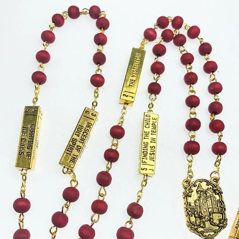 6*7mm rose scented perfume rosary, catholic necklace with five mysteries antique gold fatima center and jesus cross