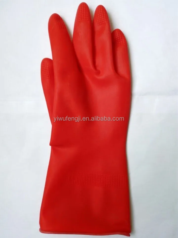 Red rubber latex gloves / household cleaning gloves supplier