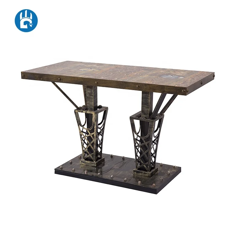 China wooden top vintage antique industrial coffee crank dining table