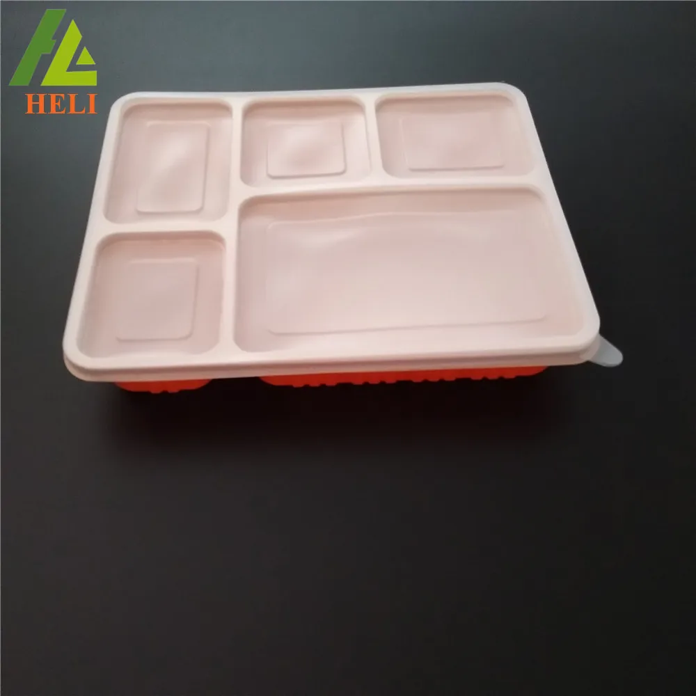 Vacuum Formed Disposable  5 Compartments Blister Plastic Food Trays with Lid