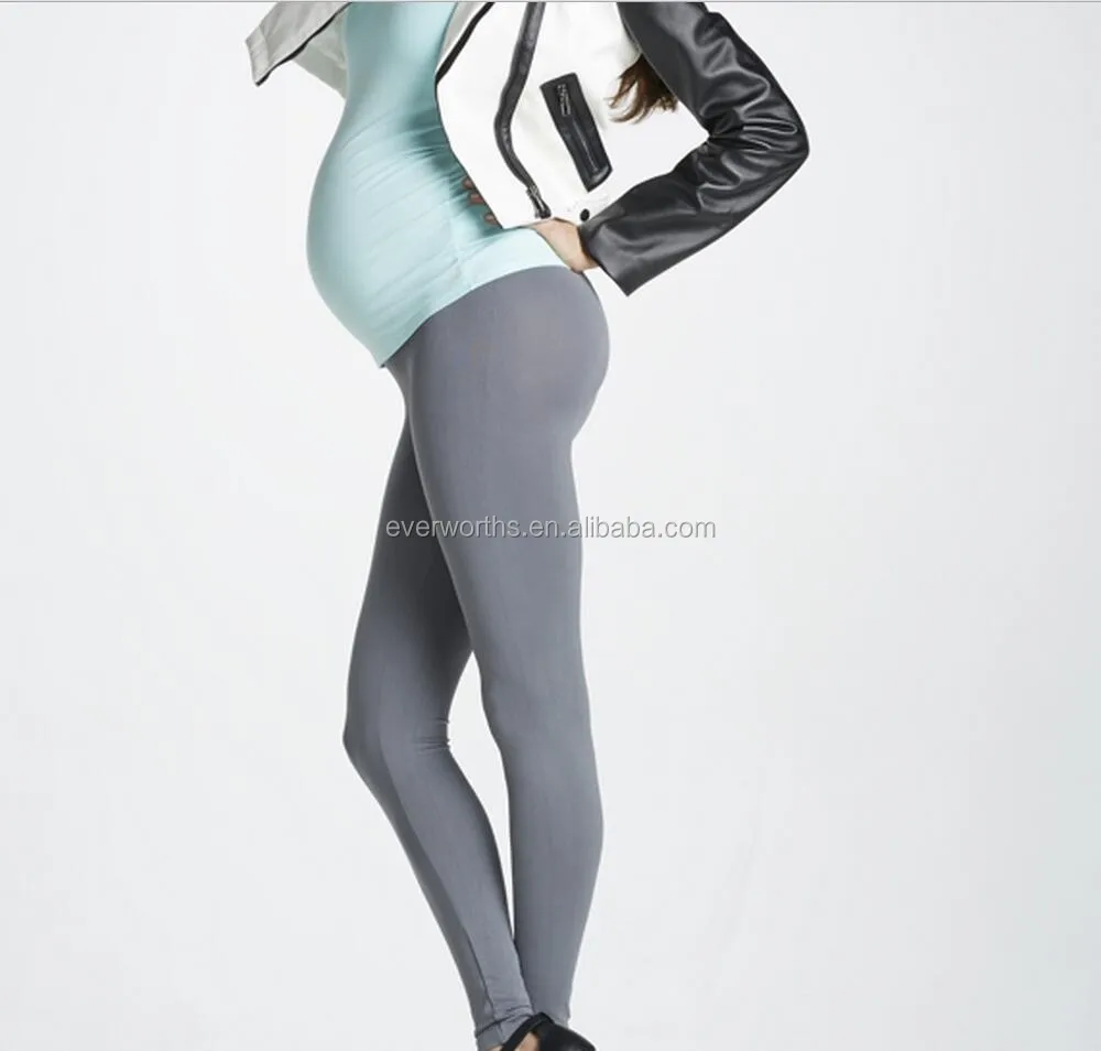 Plus size seamless maternity support leggings made of microfiber nylon spandex