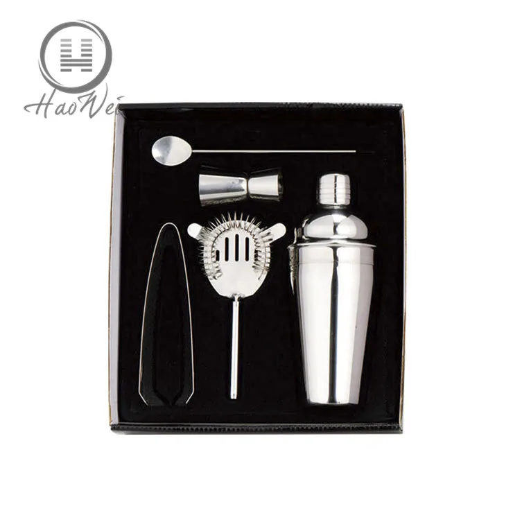 
Gift box 5 pcs wine tool set stainless steel barware cocktail shaker set 