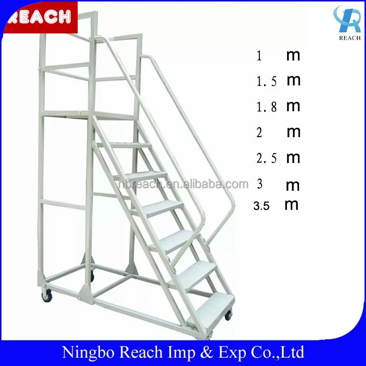 Warehouse Steel Safety Rolling Mobile Platform Ladder with Handrails
