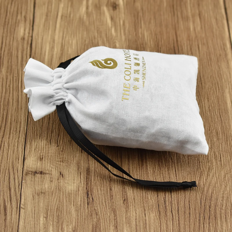 Custom LOGO Small Eco- friendly Jewelry Drawstring Cotton Bag For Soap Baby Shower Packing Bag
