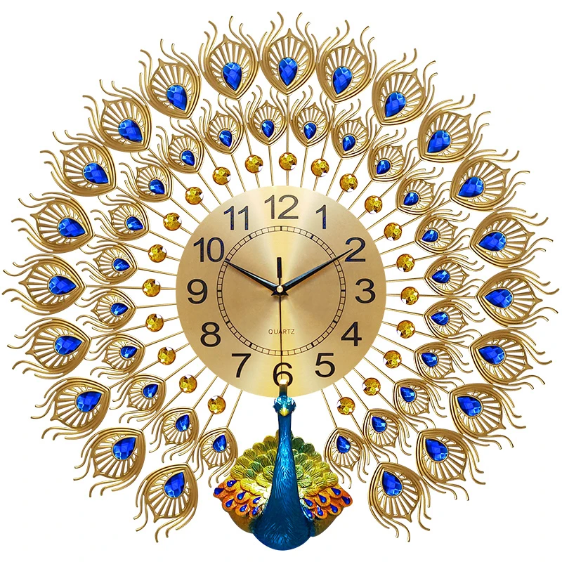 Wholesale hot sale 3D fashion peacock handmade mute wall clock wall hanging art craft gift reloj de pared