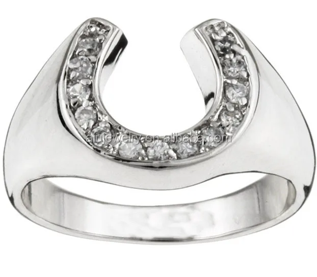customized 925 sterling silver gold plated men cz horseshoe ring
