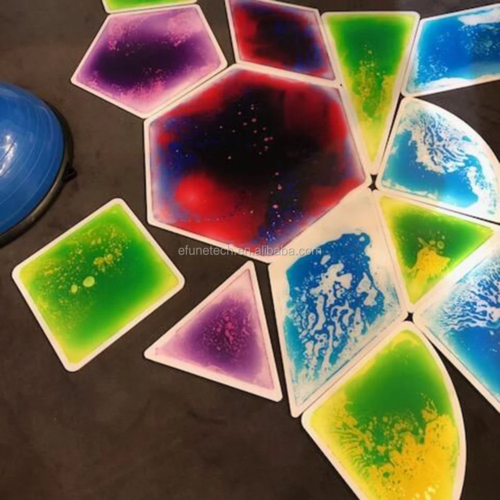 customized commercial 3d interactive PVC liquid floor smoothing round corners children liquid color changing floor mat