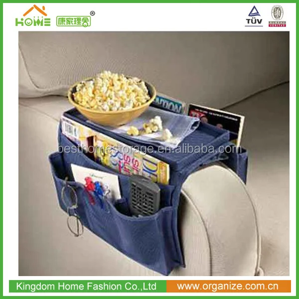 Folding 6 pockets Grey Polyester Fabric Space Saver sofa arm tray