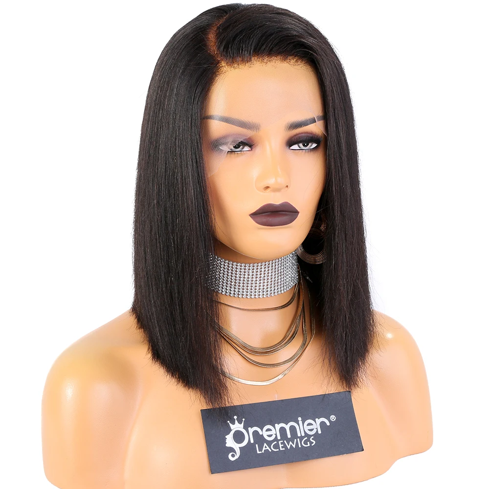 2019 Summer Fashion Deep Bleached Knots Elastic Band Short Bob Wig Brazilian Human Hair C Side Part 13x6 Lace Frontal Wigs