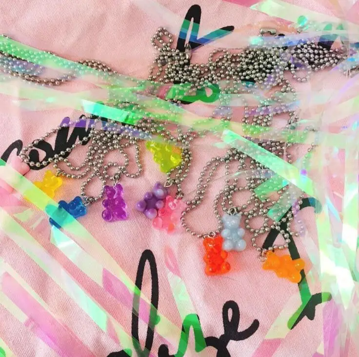 Harriet bear cub necklace transparent jelly color bear necklace clavicle chain necklace