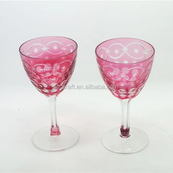 Handmade lead free colored glassware fancy bohemian pink colored wine glass