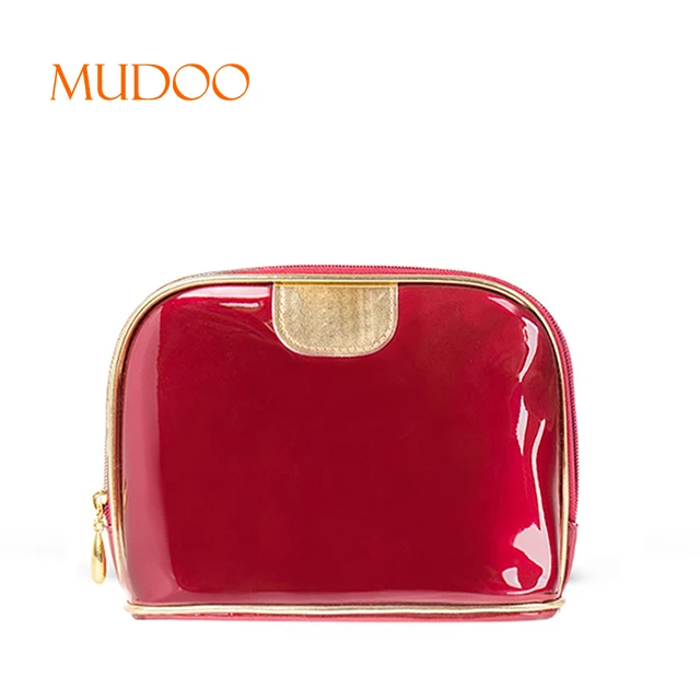 Wholesale red waterproof makeup bag pu cosmetic bag