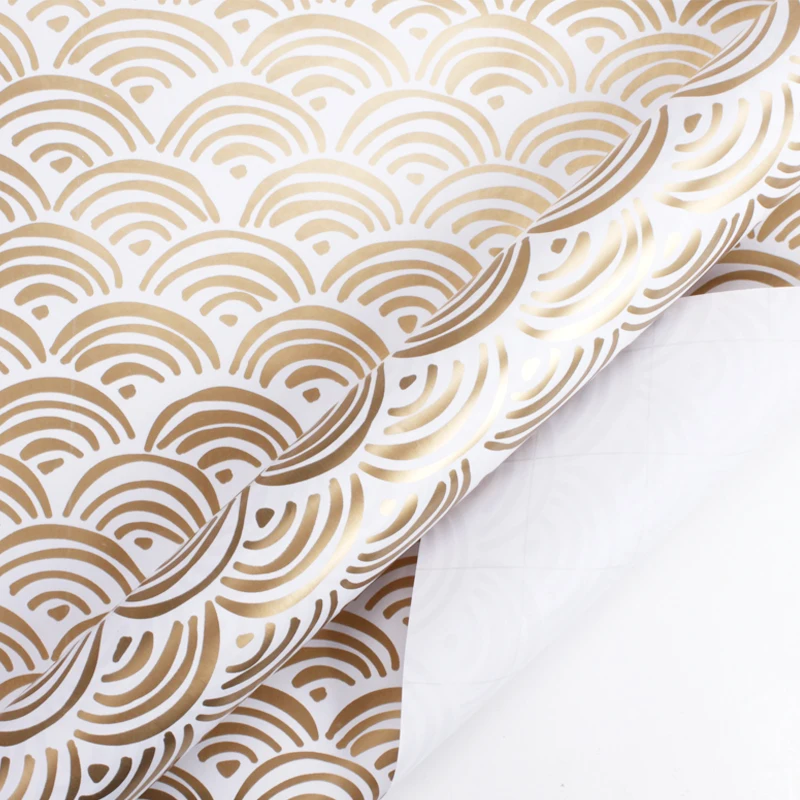 
Most Inquired Gold Foil Pattern Printed White Gift Wrapping Paper Roll 