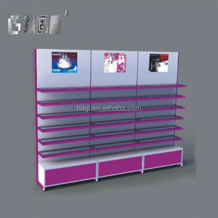 Fashion supermarket metal display shelf layout design equipment