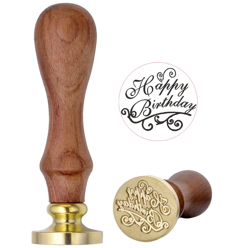 Retro Wood Classic Decorative Merry Christmas Happy Birthday Invitation Antique Sealing Stamp Wax Seal Stamp