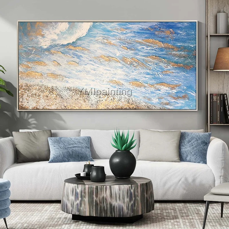 Gold art Abstract Acrylic painting on canvas Original art blue painting texture large wall Picture home Decor caudro abstracto