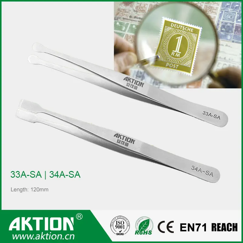 Stamp tweezers hobby Specialist stamp collectors tweezers with cranked spade ends 33A-SA 34A-SA