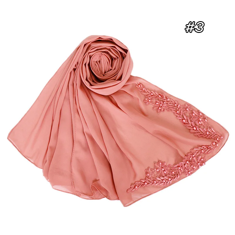 ZP 2019 wholesale fashion latest design bubble chiffon flower embroidery hijab scarf with beads