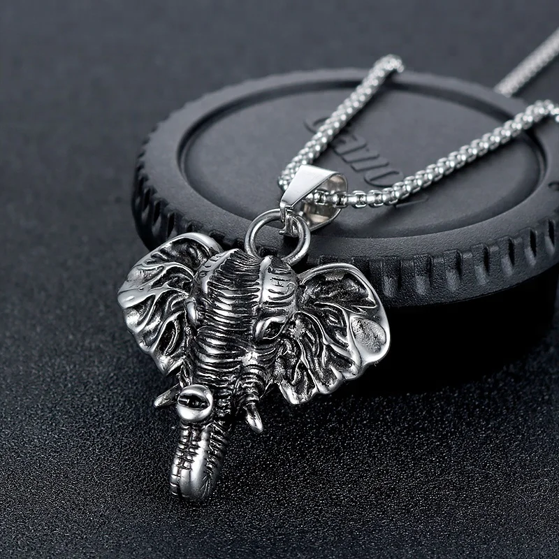 Elephant Animal Pendant Necklace Stainless Steel Goth Punk Jewelry