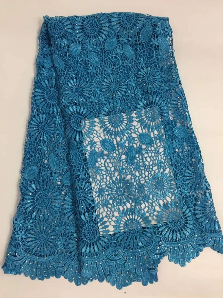Wholesale cheap french african water soluble guipure lace textile material fabric with stones