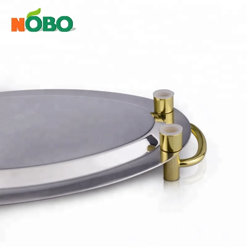 Restaurant Dinnerware Double Handle Serving Tray Mirror Plate with Shelf Stainless Steel Plate Dish Unbreakable Dinnerware Set