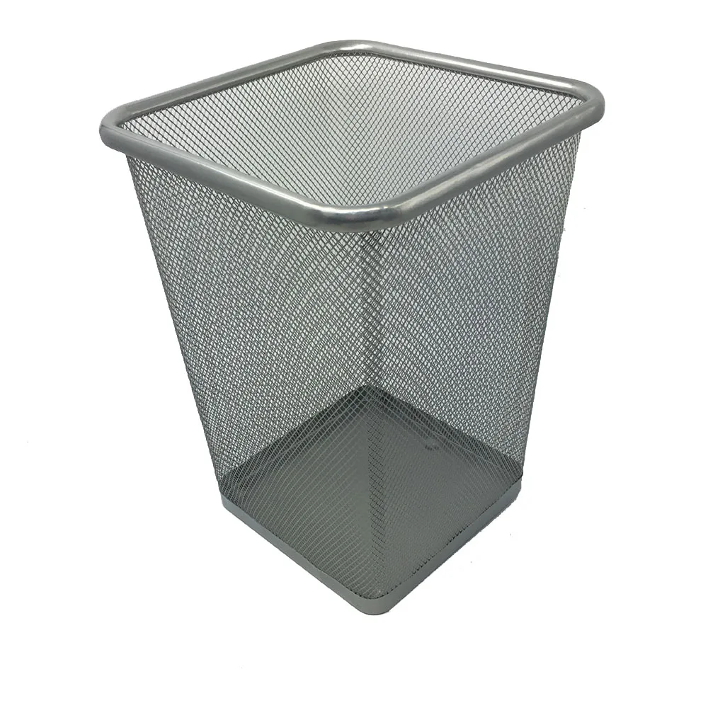 Recycle Metal Mesh Trash Can Metal Paper Garbage Basket Wastebasket Square Opening Rubbish Bin Waste Bin -Black Grey