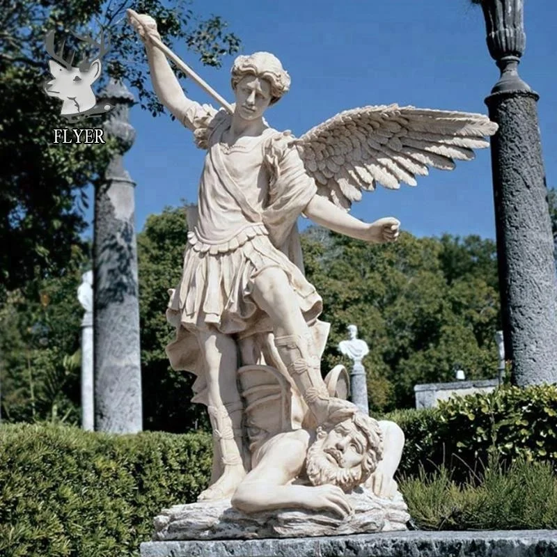 Outdoor decoration large winged white stone male angel statues