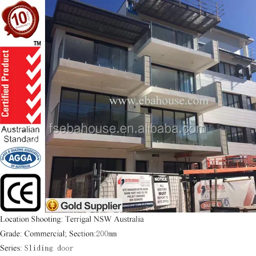 AS2047 slim sliding door with aluminium window frames EBAHOUSE double glazed australian standard windows