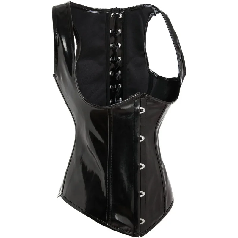 Black Glossy PVC Leather Underbust Corset Vest Boning slimming xxl sexy leather corset