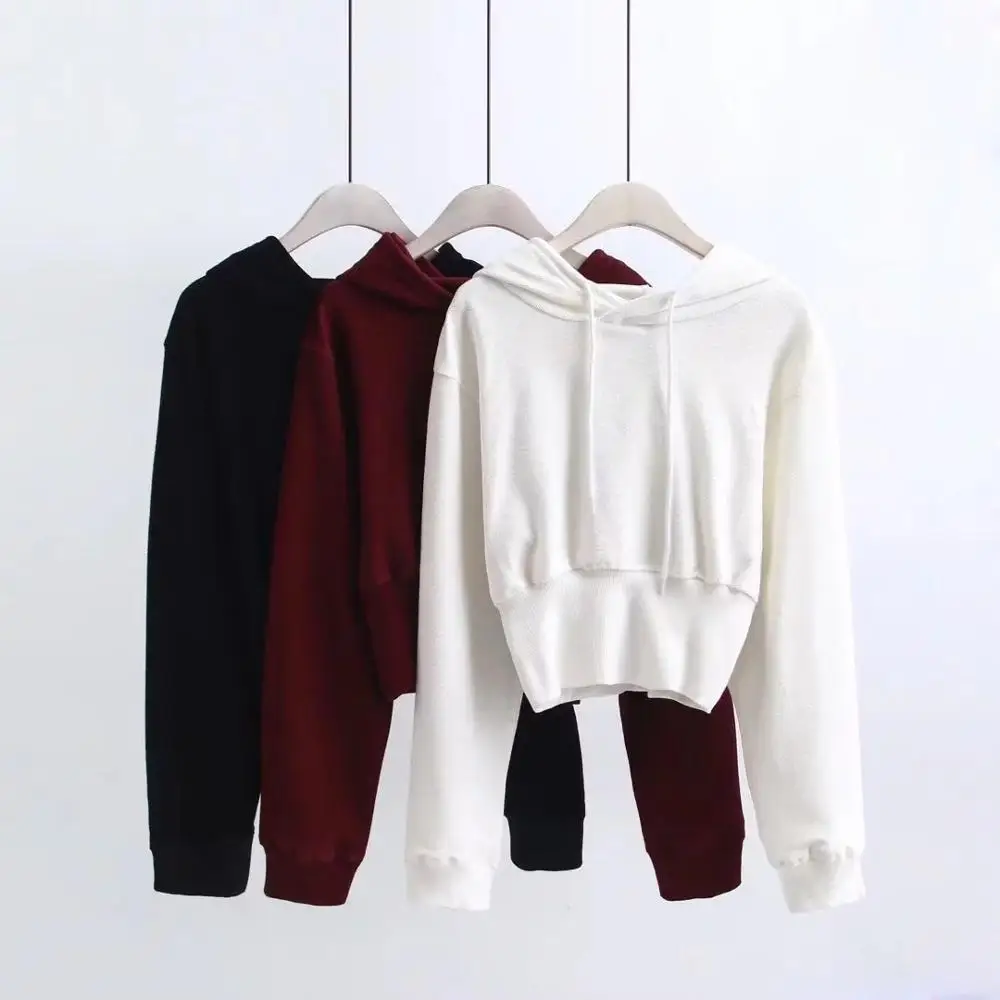 
Custom Women Fleece Cropped Sweatshirt Long Sleeve Wide RIB Hem Crop Top Shirt Drawstring Pullover Hoodie 
