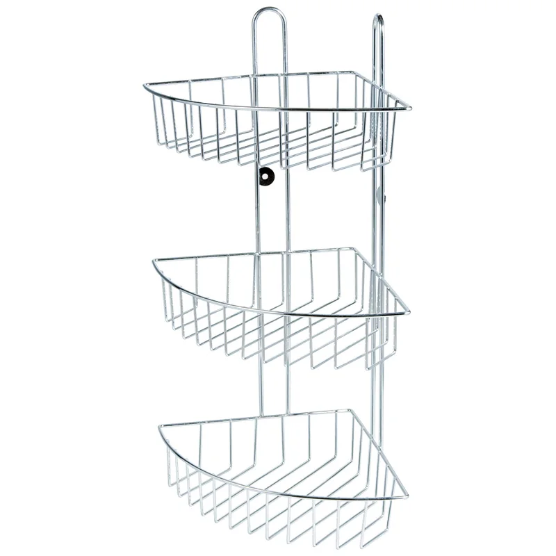 3-Tier Shower Head Caddy Triple Bath Towel Shelf Iron Wire Wall Mount Corner Tower Bathroom With Hooks Shelving Hanging Rack