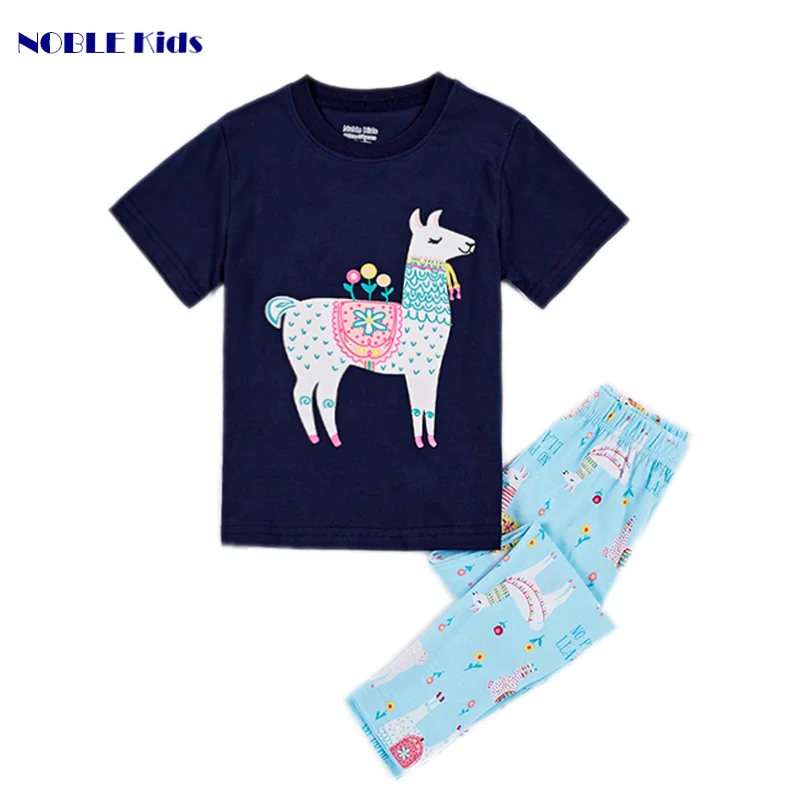 
high quality organic cotton children pajama sets wholesale round neck printed kids girls animal nightwear 