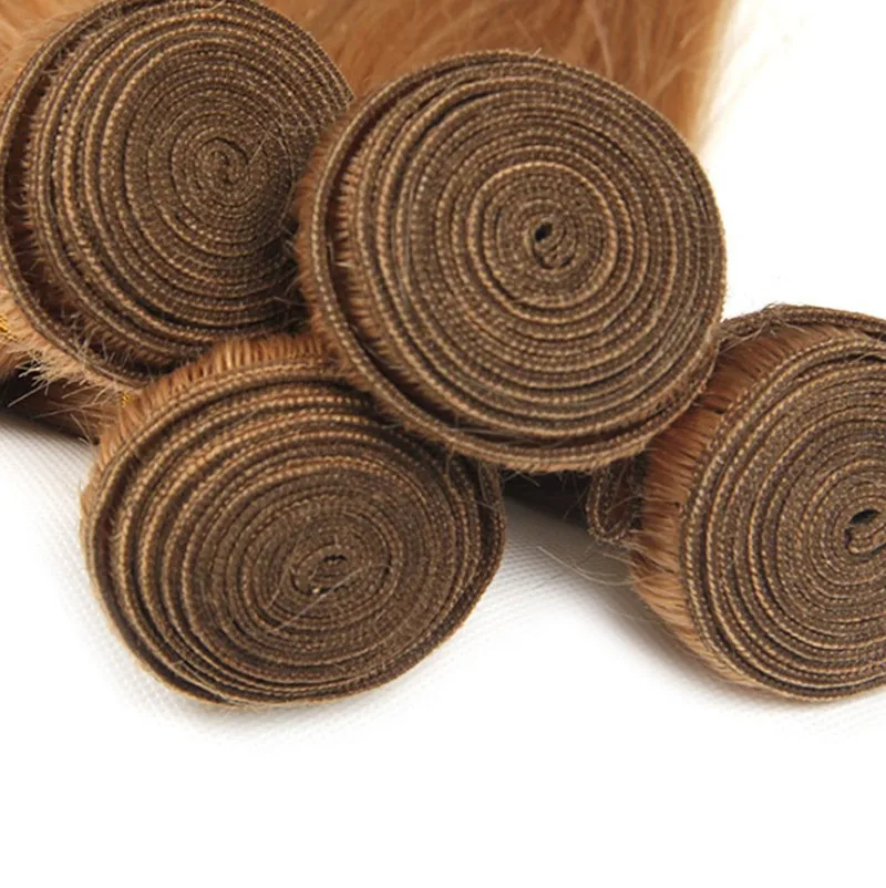 
8A Straight Wave #27 Color Brazilian Human Hair Bundles 100g/bundle 3 bundles/lot Honey Blonde Color Human Hair Extensions 