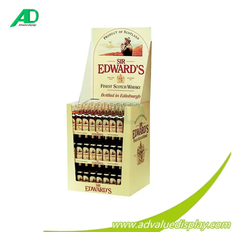 Wine bottle box beverage drinking cardboard floor display stand , corrugated paper free standing pop up display