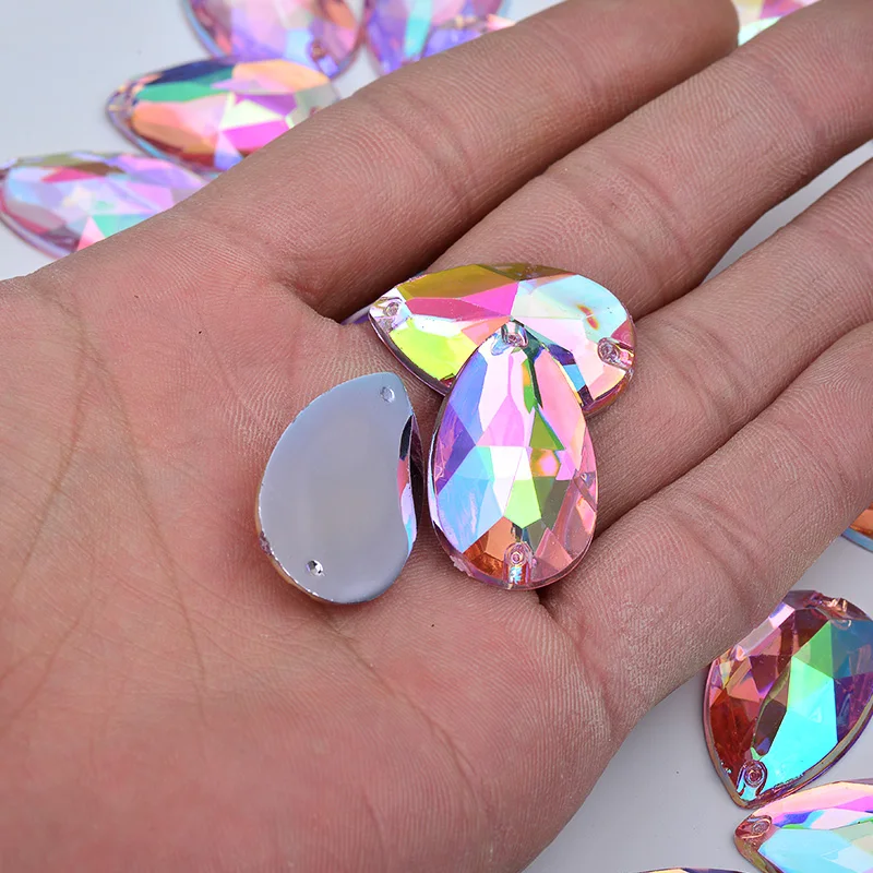 17*28mm Big Size Sewing Flatback Stones Acrylic Strass Appliques Sew On Crystal AB Drop Rhinestone for Clothes